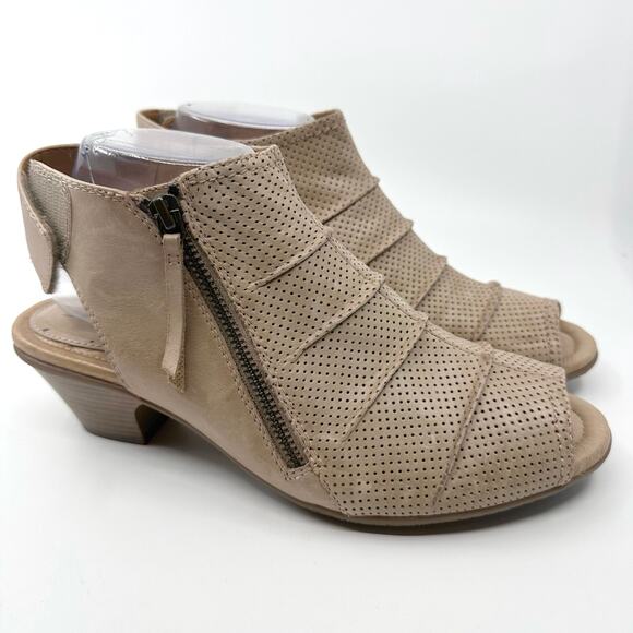 Earth Hydra Light Pecan Zipper Ankle Booties Peep Toe Block Heel Womens Size 10 - Picture 3 of 8